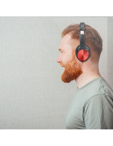 7729-Cuffia Senza Fili Bluetooth con Testa Rotante mAh Colore Rosso con Custodia-3