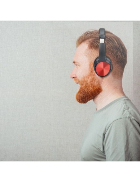 7729-Cuffia Senza Fili Bluetooth con Testa Rotante mAh Colore Rosso con Custodia-3