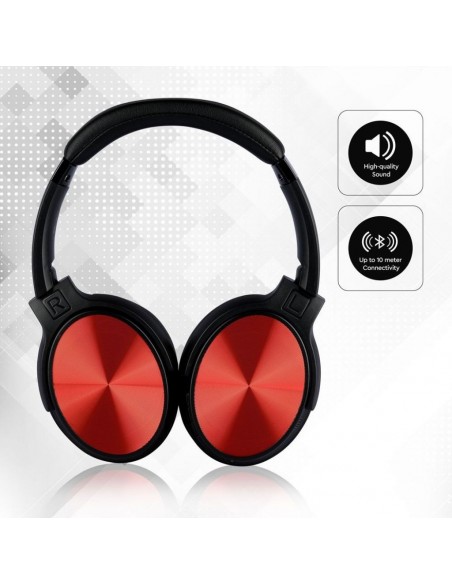 7729-Cuffia Senza Fili Bluetooth con Testa Rotante mAh Colore Rosso con Custodia-5