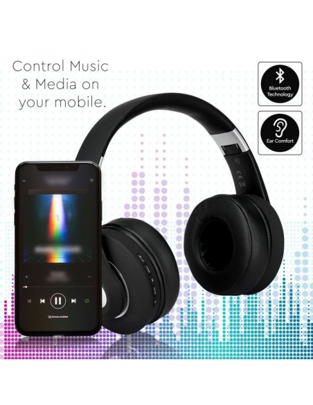 7730-Cuffia Senza Fili Bluetooth con Testa Regolabile mAh Colore Nero con Custodia-4