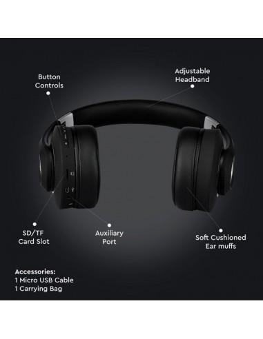 7730-Cuffia Senza Fili Bluetooth con Testa Regolabile mAh Colore Nero con Custodia-5