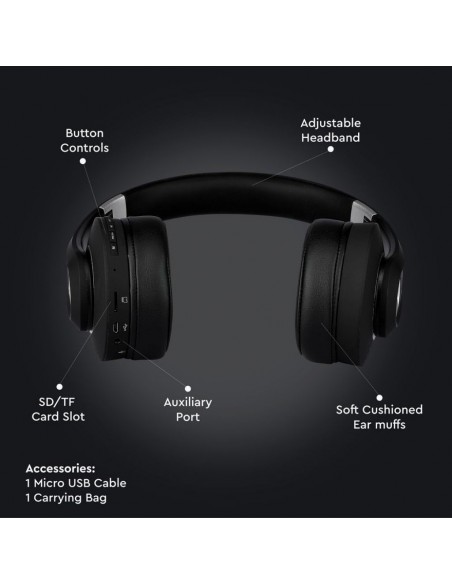 7730-Cuffia Senza Fili Bluetooth con Testa Regolabile mAh Colore Nero con Custodia-5