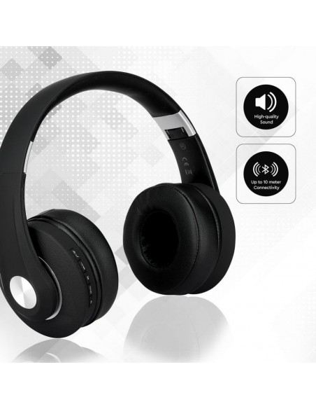 7730-Cuffia Senza Fili Bluetooth con Testa Regolabile mAh Colore Nero con Custodia-6