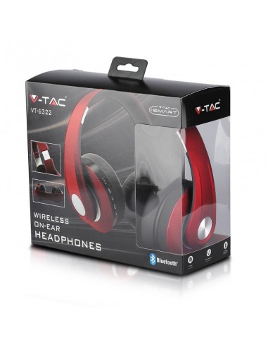 7731-Cuffia Senza Fili Bluetooth con Testa Regolabile mAh Colore Rosso con Custodia-2