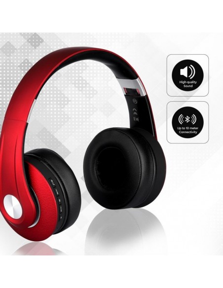 7731-Cuffia Senza Fili Bluetooth con Testa Regolabile mAh Colore Rosso con Custodia-4
