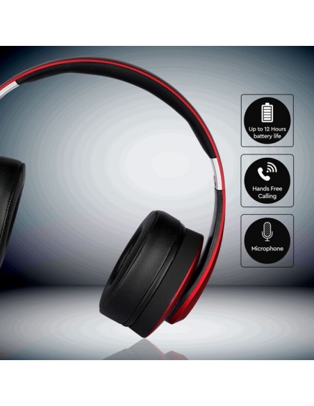 7731-Cuffia Senza Fili Bluetooth con Testa Regolabile mAh Colore Rosso con Custodia-6