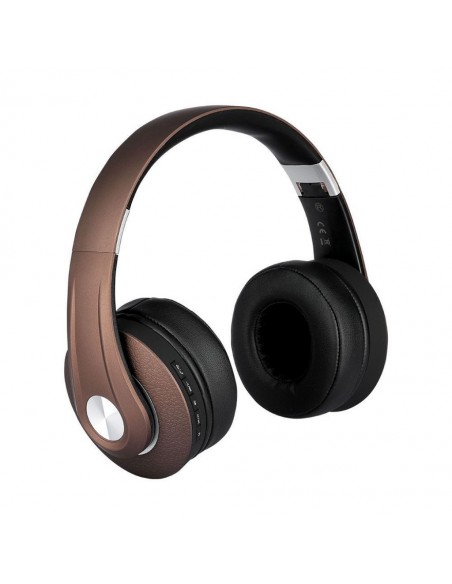 7732-Cuffia Senza Fili Bluetooth con Testa Regolabile mAh Colore Marrone con Custodia-1