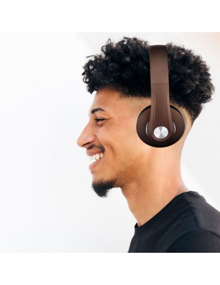 7732-Cuffia Senza Fili Bluetooth con Testa Regolabile mAh Colore Marrone con Custodia-3