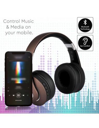 7732-Cuffia Senza Fili Bluetooth con Testa Regolabile mAh Colore Marrone con Custodia-4