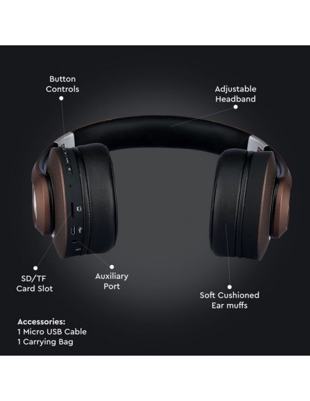 7732-Cuffia Senza Fili Bluetooth con Testa Regolabile mAh Colore Marrone con Custodia-5