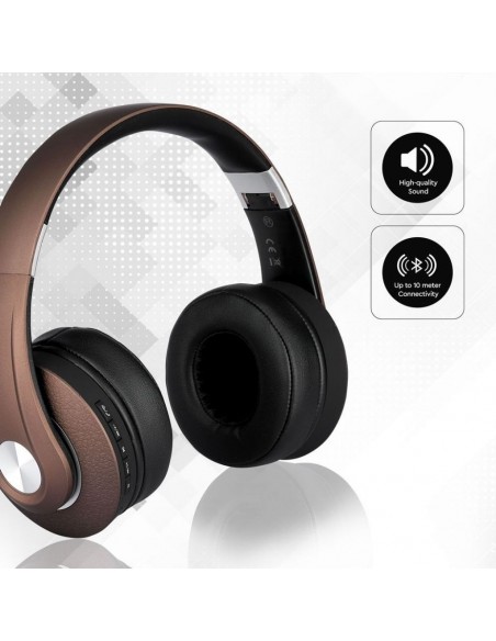 7732-Cuffia Senza Fili Bluetooth con Testa Regolabile mAh Colore Marrone con Custodia-6