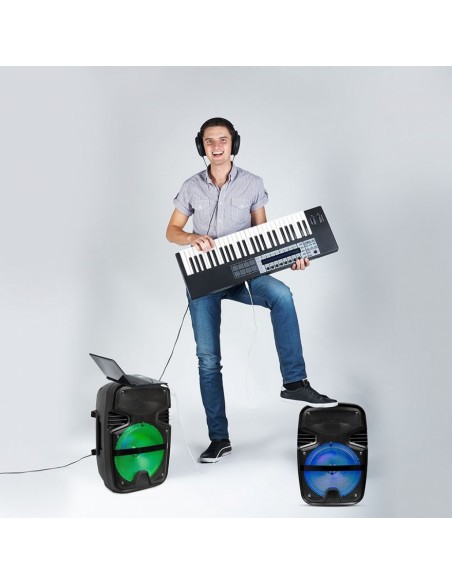 7735-Altoparlante Trolley Ricaricabile  Microfono Cablato Telecomando RGB per Cassa  pollici-5