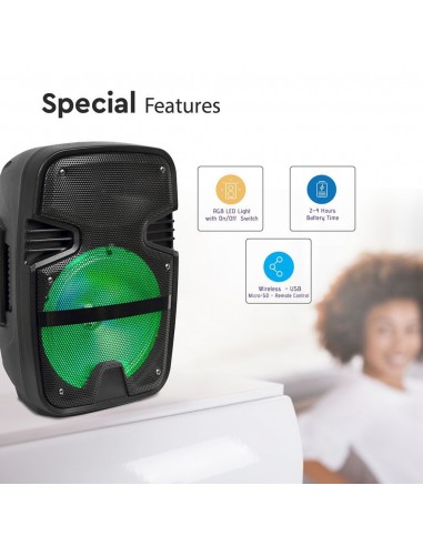 7735-Altoparlante Trolley Ricaricabile  Microfono Cablato Telecomando RGB per Cassa  pollici-6