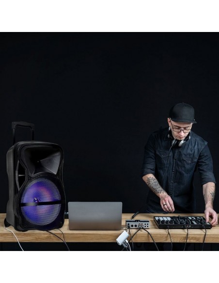 7738-Altoparlante Trolley Ricaricabile  con Microfono Wireless  uno Cablato Telecomando RGB per Cassa  pollici-2