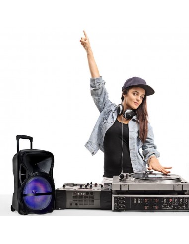 7738-Altoparlante Trolley Ricaricabile  con Microfono Wireless  uno Cablato Telecomando RGB per Cassa  pollici-3