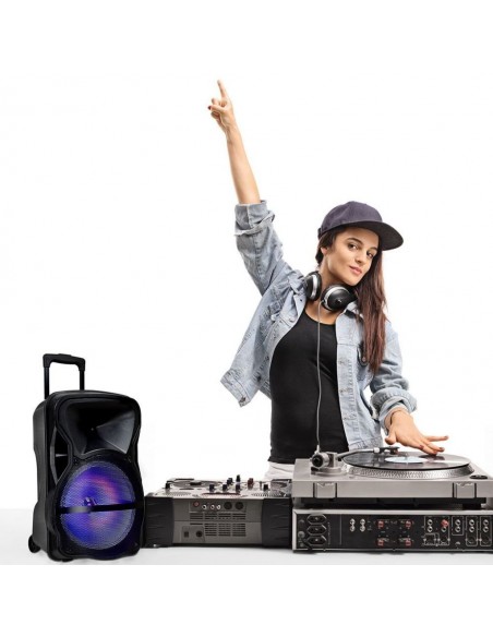 7738-Altoparlante Trolley Ricaricabile  con Microfono Wireless  uno Cablato Telecomando RGB per Cassa  pollici-3