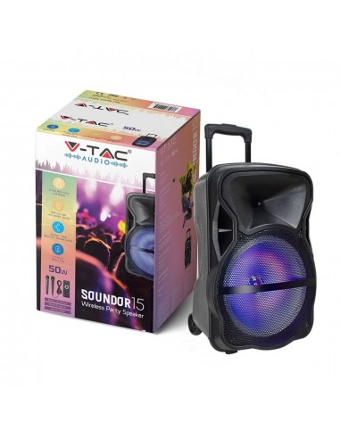 7738-Altoparlante Trolley Ricaricabile  con Microfono Wireless  uno Cablato Telecomando RGB per Cassa  pollici-6