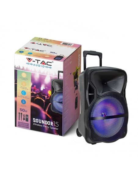 7738-Altoparlante Trolley Ricaricabile  con Microfono Wireless  uno Cablato Telecomando RGB per Cassa  pollici-6