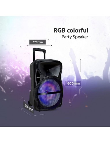 7738-Altoparlante Trolley Ricaricabile  con Microfono Wireless  uno Cablato Telecomando RGB per Cassa  pollici-7