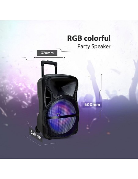 7738-Altoparlante Trolley Ricaricabile  con Microfono Wireless  uno Cablato Telecomando RGB per Cassa  pollici-7