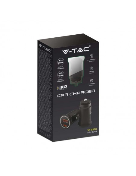 7744-Caricatore per Auto Presa Accendisigari con  Porte USB Tipo-C  e USB-A -2