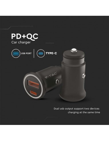 7744-Caricatore per Auto Presa Accendisigari con  Porte USB Tipo-C  e USB-A -6