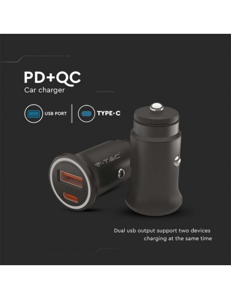 7744-Caricatore per Auto Presa Accendisigari con  Porte USB Tipo-C  e USB-A -6