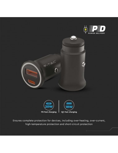 7744-Caricatore per Auto Presa Accendisigari con  Porte USB Tipo-C  e USB-A -7