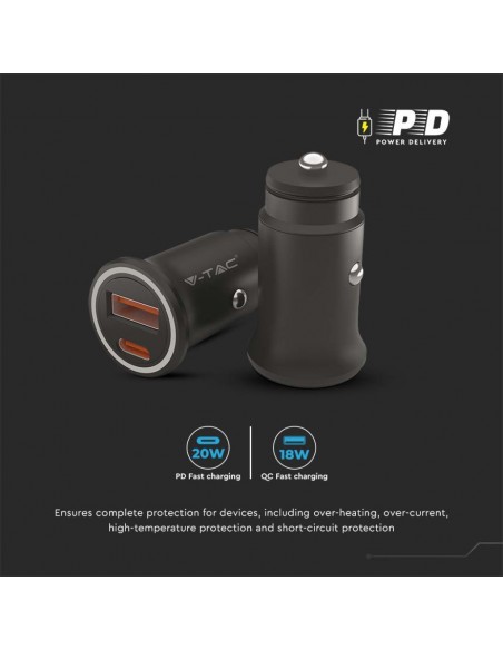 7744-Caricatore per Auto Presa Accendisigari con  Porte USB Tipo-C  e USB-A -7