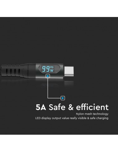 7746-Cavo da USB Tipo-C a USB Tipo-C m Ricarica Rapida A  con Display LED Colore Nero-7