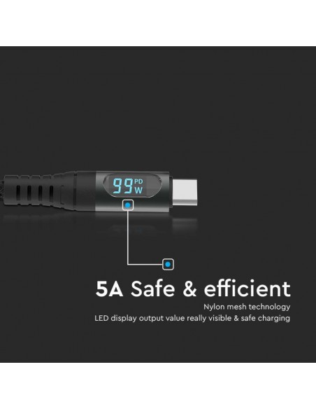 7746-Cavo da USB Tipo-C a USB Tipo-C m Ricarica Rapida A  con Display LED Colore Nero-7