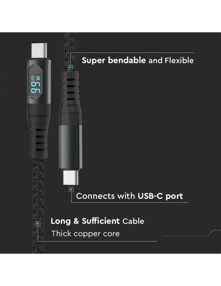Cavo da USB Tipo-C a USB Tipo-C 1m Ricarica Rapida 5A 100W con Display LED Nero