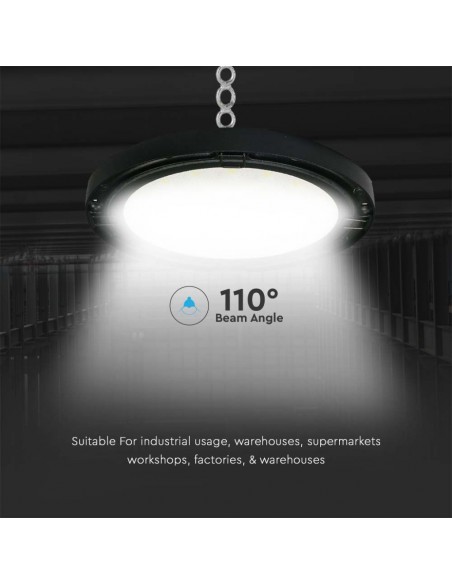 Campana LED SMD Industriale 150W 120LM/W UFO Nero 110° 6500K IP65