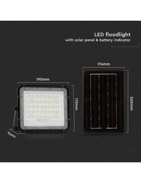 7821-Faro LED con Telecomando e Pannello Solare  Batteria sostituibile Cavo da m Colore Nero  -3