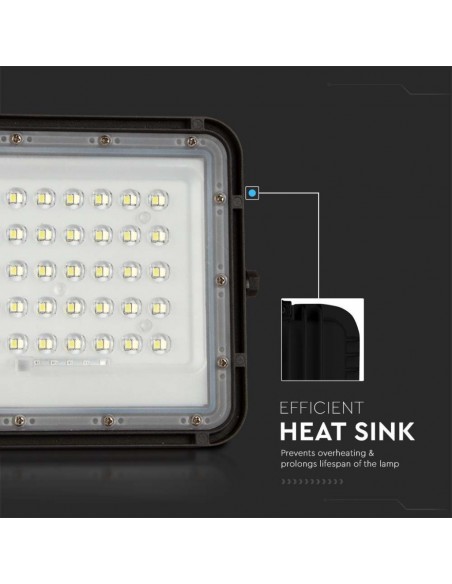 Faro LED con Telecomando e Pannello Solare 6W Batteria sostituibile Cavo da 3m Nero 6400K IP65