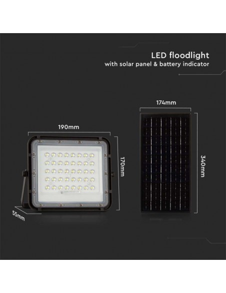 7823-Faro LED con Telecomando e Pannello Solare  Batteria sostituibile Cavo da m Colore Nero  -3