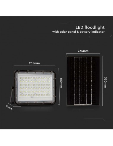 7825-Faro LED con Telecomando e Pannello Solare  Batteria Sostituibile Cavo da m Colore Nero  -3