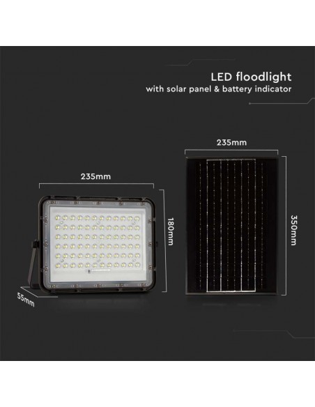 7825-Faro LED con Telecomando e Pannello Solare  Batteria Sostituibile Cavo da m Colore Nero  -3