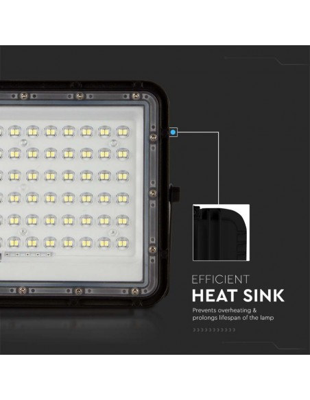 Faro LED con Telecomando e Pannello Solare 15W Batteria sostituibile Cavo da 3m Nero 4000K IP65