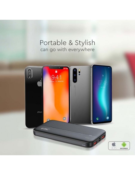 Power Bank 10000mAh con Ricarica Rapida PD Power Delivery 22.5W, 2 USB-A, USB Type-C, Micro USB, Nero