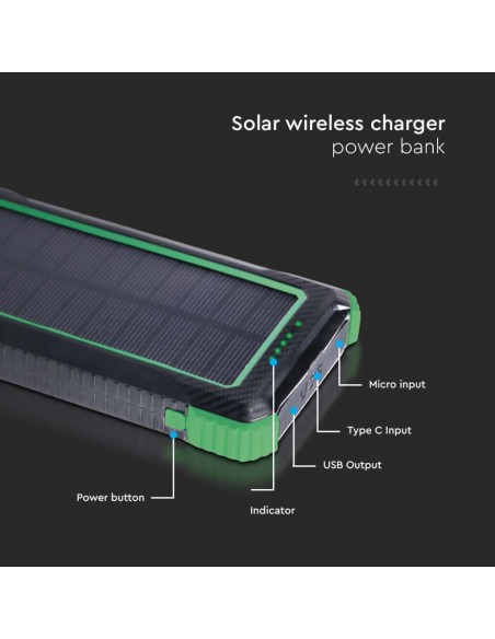 7835-Power Bank mAh  con Pannello Solare e Ricarica Wireless  USB Type-C Micro-USB Colore Nero-3