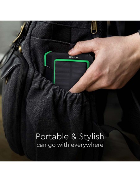 Power Bank 10.000mAh 10W con Pannello Solare e Ricarica Wireless 2 USB Type-C Micro-USB Nero