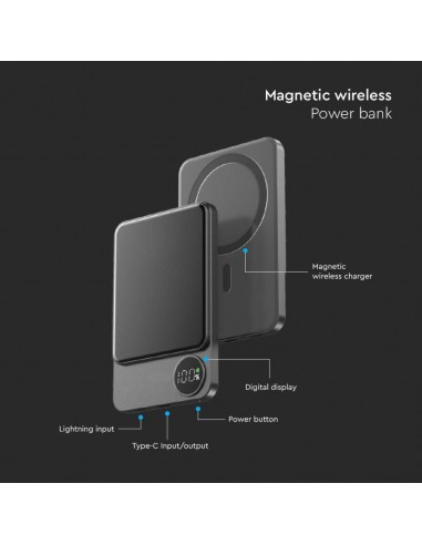 7849-Power Bank  mAh MagSafe Ultra Sottile mm in Lega di Alluminio Magnetico con Display e Ricarica Wireless Colore Grigio-3