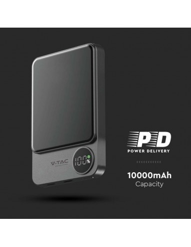 7849-Power Bank  mAh MagSafe Ultra Sottile mm in Lega di Alluminio Magnetico con Display e Ricarica Wireless Colore Grigio-7