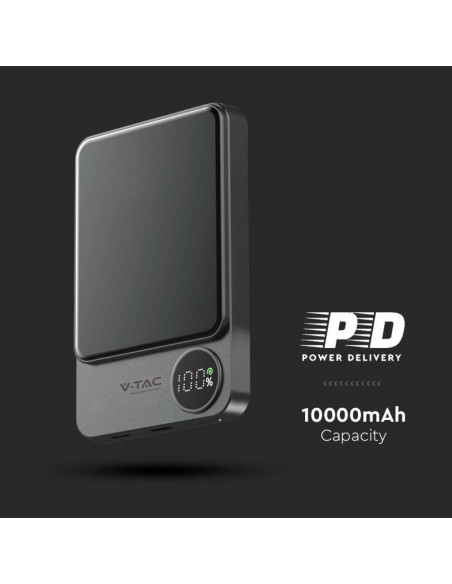 7849-Power Bank  mAh MagSafe Ultra Sottile mm in Lega di Alluminio Magnetico con Display e Ricarica Wireless Colore Grigio-7