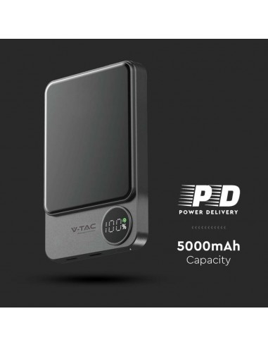 7850-Power Bank  mAh MagSafe Ultra Sottile mm in Lega di Alluminio Magnetico con Display e Ricarica Wireless Colore Grigio-7