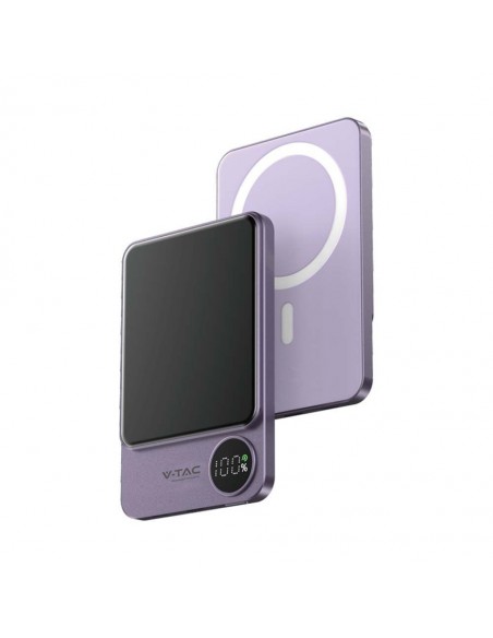 7851-Power Bank  mAh MagSafe Ultra Sottile mm in Lega di Alluminio Magnetico con Display e Ricarica Wireless Colore Viola-1