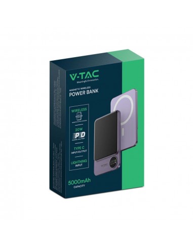 7851-Power Bank  mAh MagSafe Ultra Sottile mm in Lega di Alluminio Magnetico con Display e Ricarica Wireless Colore Viola-2