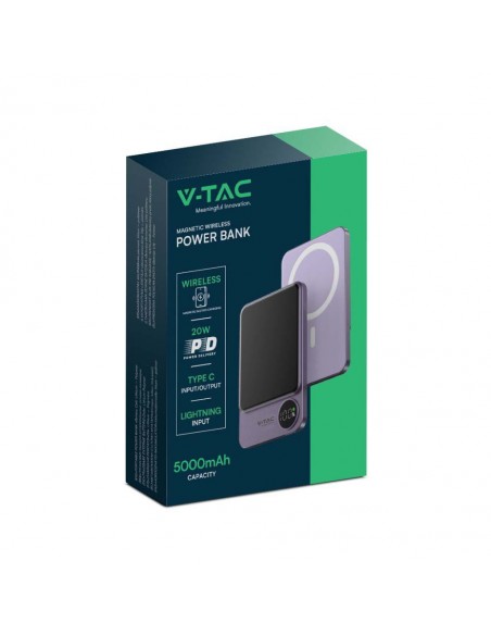 7851-Power Bank  mAh MagSafe Ultra Sottile mm in Lega di Alluminio Magnetico con Display e Ricarica Wireless Colore Viola-2