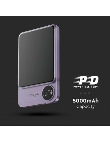 7851-Power Bank  mAh MagSafe Ultra Sottile mm in Lega di Alluminio Magnetico con Display e Ricarica Wireless Colore Viola-6